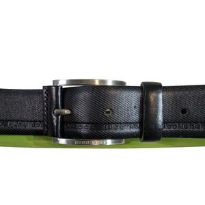 Hugo Boss Men's Black Leather Belt – Silver Buckle – Size 90 (34)